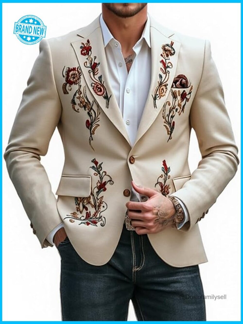 Vintage Western Embroidered Blazer Tailored Fit Cotton Linen Lightweight Jacket